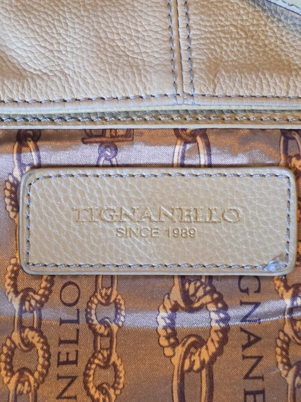 Tignanello Pebbled Leather Hobo Shoulder Bag Tan Adjustable Strap